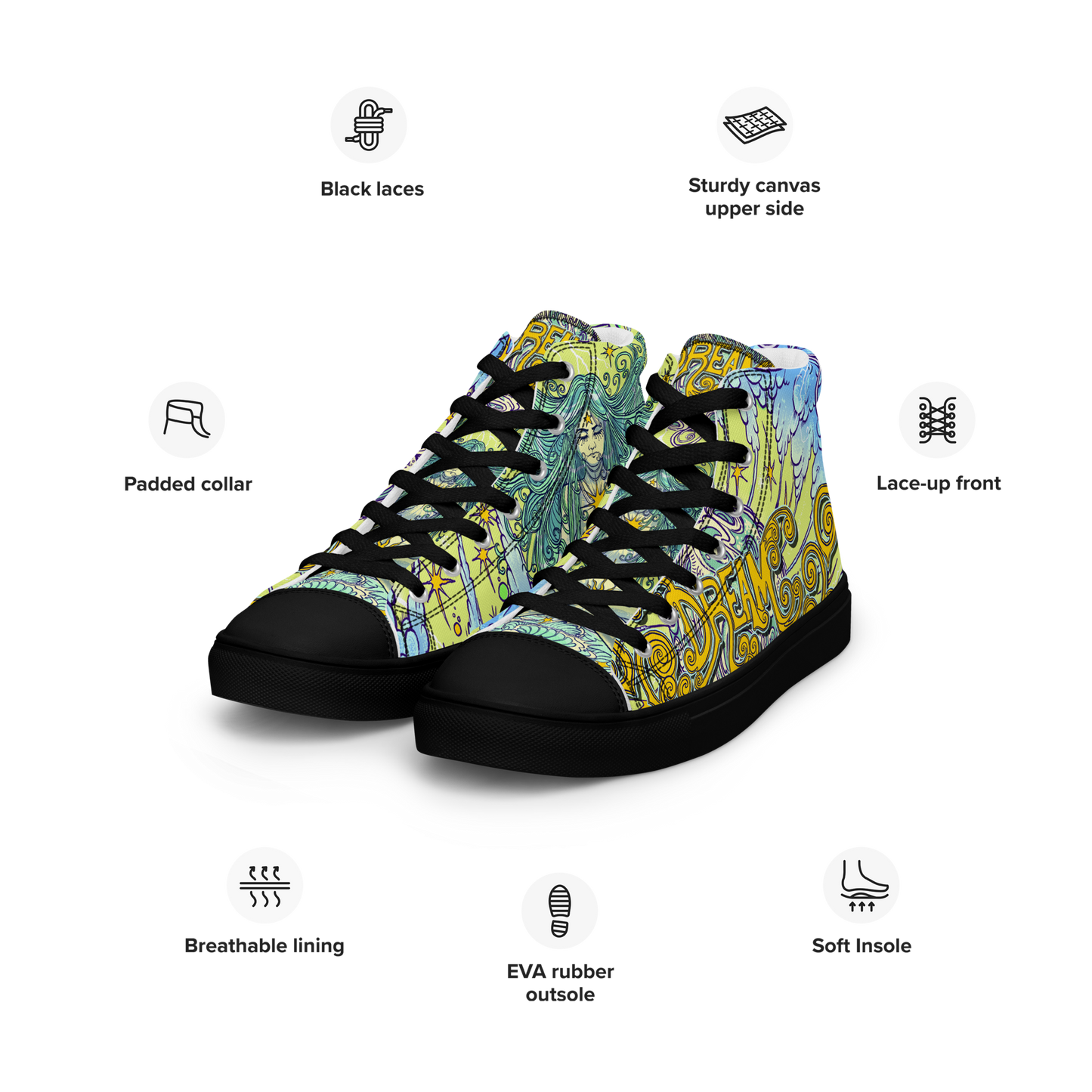 Dream Women’s high top canvas shoes (Yellow)